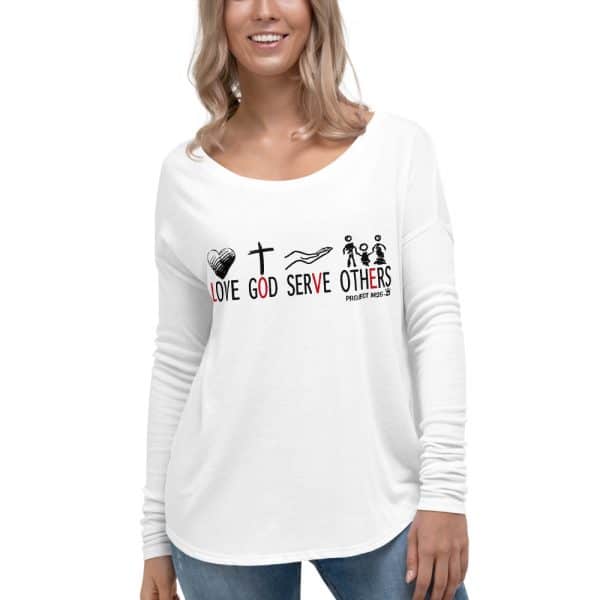 Ladies' Long Sleeve Tee in white and different sizes.