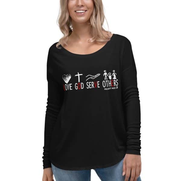 Ladies' Long Sleeve Tee in black on different sizes.