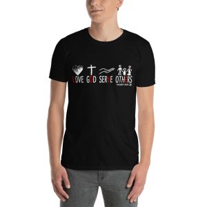 Short-Sleeve Unisex T-Shirt in black with different sizes.